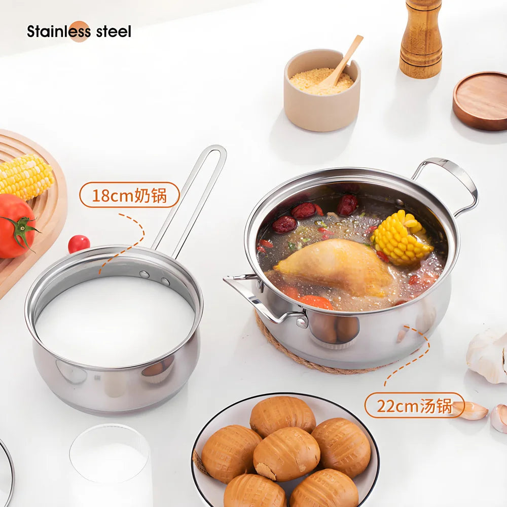 3-Piece Stainless Steel Cookware Set – Stockpot, Saucepan & Frying Pan