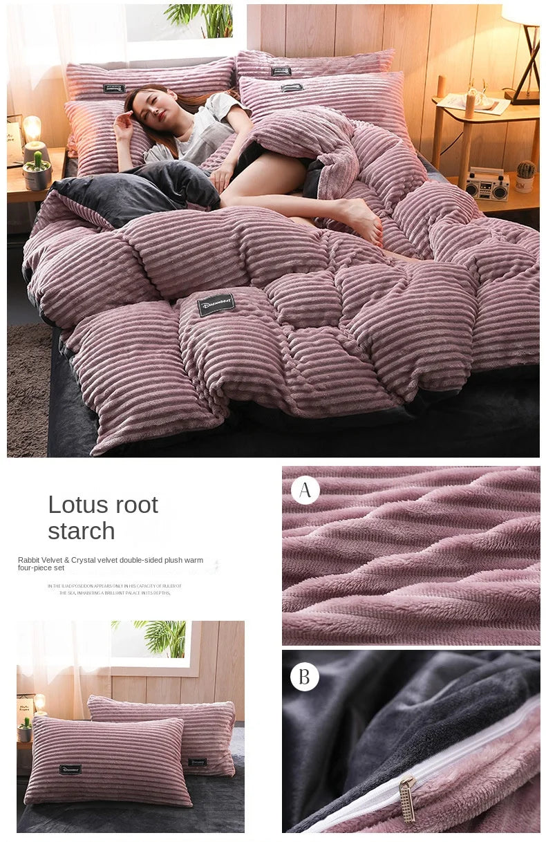 Thick Velvet Duvet Cover Set – Warm Solid Color 3-Piece Bedding, 12 Colors & 4 Sizes