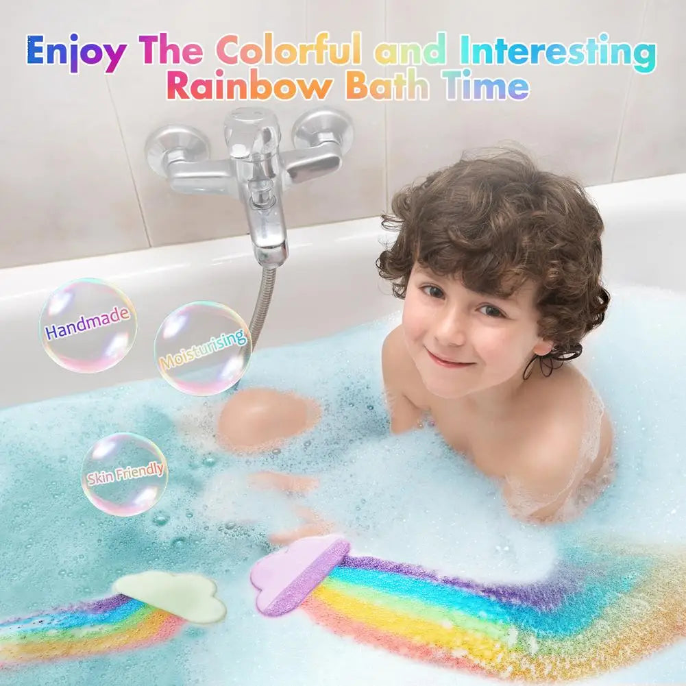 Rainbow Cloud Bath Bombs for Kids – Handmade Fizzy Spa Balls with Rainbow Colors & 4 Scents, Gift Set