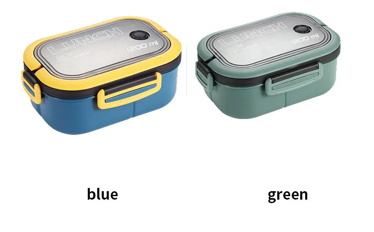 Two rectangular containers, one blue and one green, on a white background.