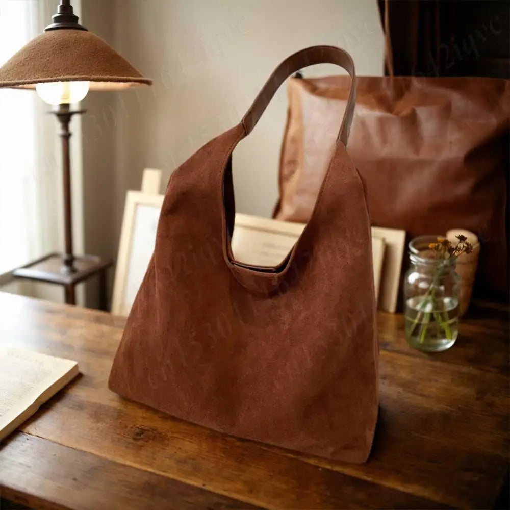 Vintage Suede Large Capacity Shoulder Tote Bag – Stylish Commuter Hobo Handbag for Women