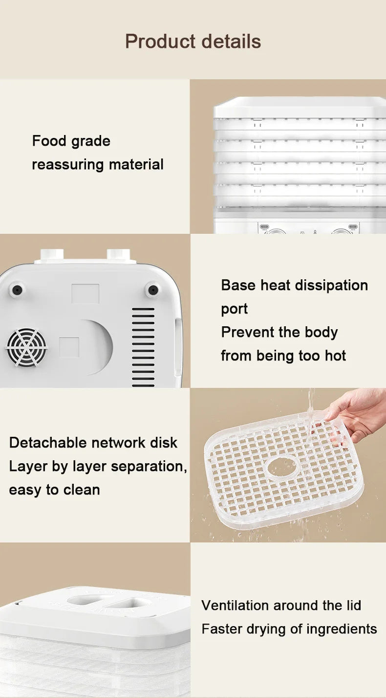 Mini Food Dehydrator – 5 Trays, 110V, Dried Fruit, Vegetables, Herbs, Pet Meat & Snacks Air Dryer