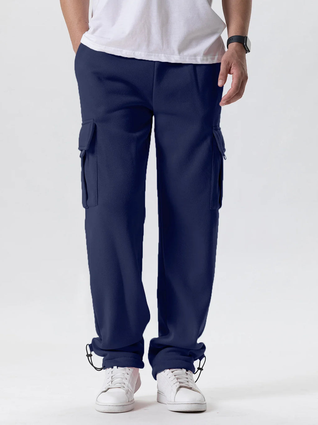Men's Multi-Pockets Sweatpants Autumn Winter Drawstring Straight Fit Pants Running Jogger Sports Gym Trousers Male Loose Pants