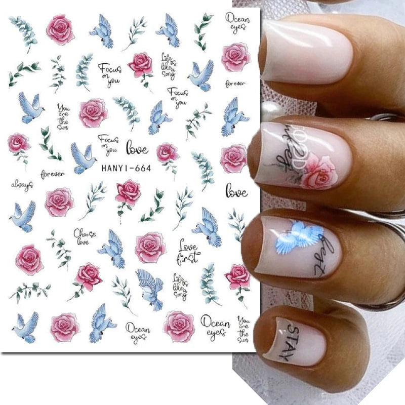 3D Summer Tropical Nail Art Sticker Decals — Palms, Butterflies & Flowers