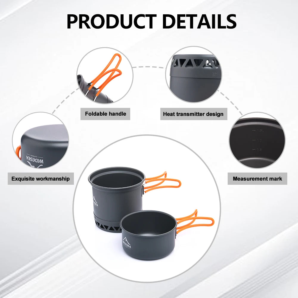 Outdoor Camping Cookware Set — 1.3L & 2.3L Cooking Pot with Kettle & Tableware