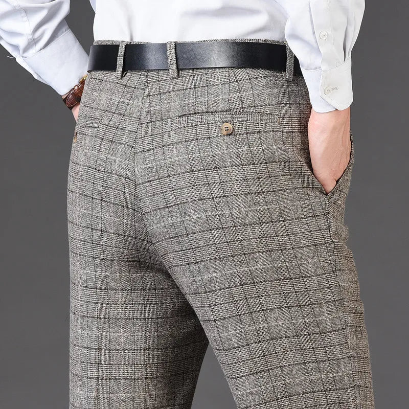 Men's Plaid Dress Pants — Flat Front Straight Leg Formal Suit Trousers