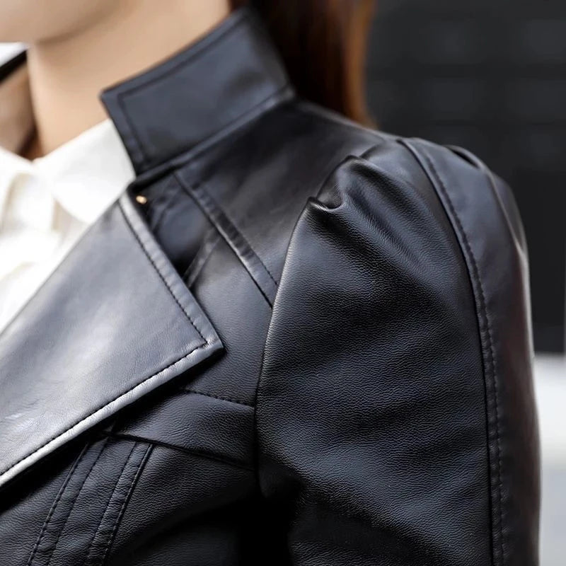 Women's Black Faux Leather Jacket – Zip-Front Biker Style