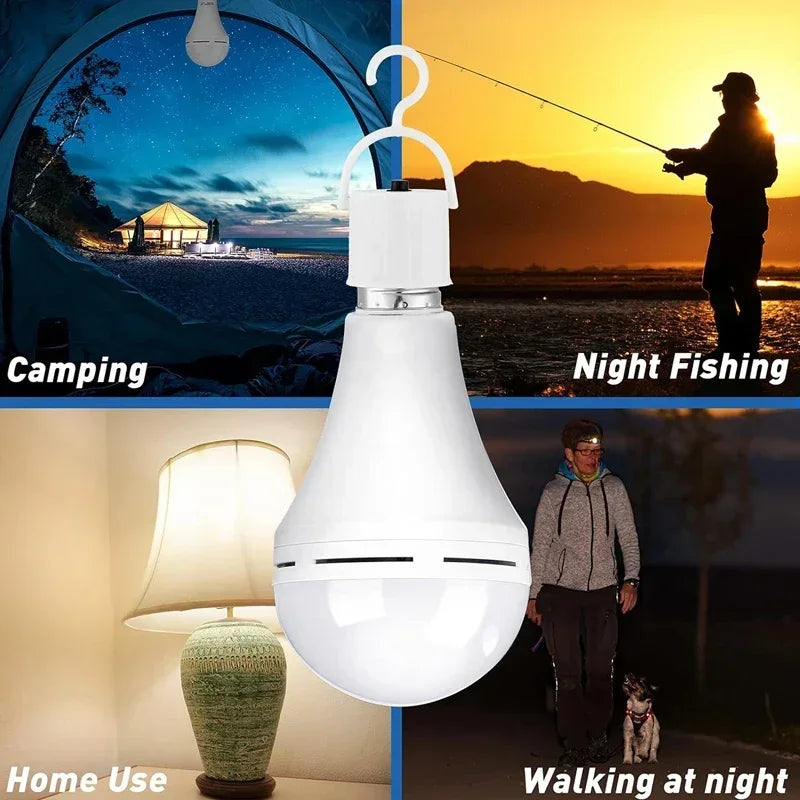 Rechargeable LED Emergency Bulb – 7W to 15W Portable Hanging Camping Lamp for Tent, Home & Power Outages