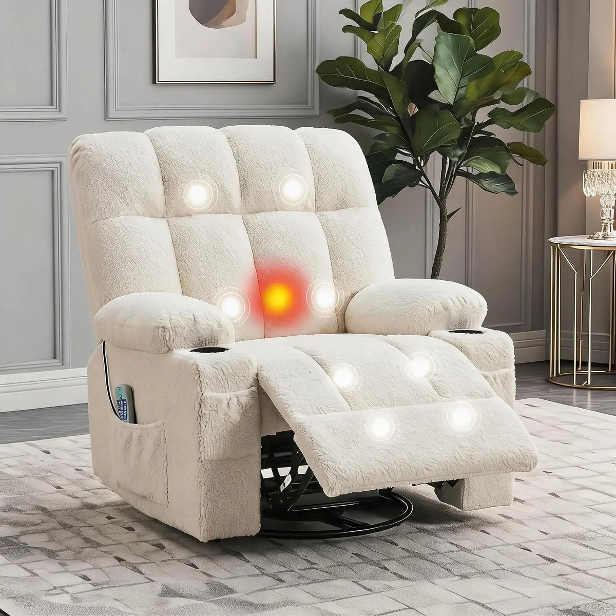 Swivel Rocker Recliner with Heat, Massage & Cup Holders