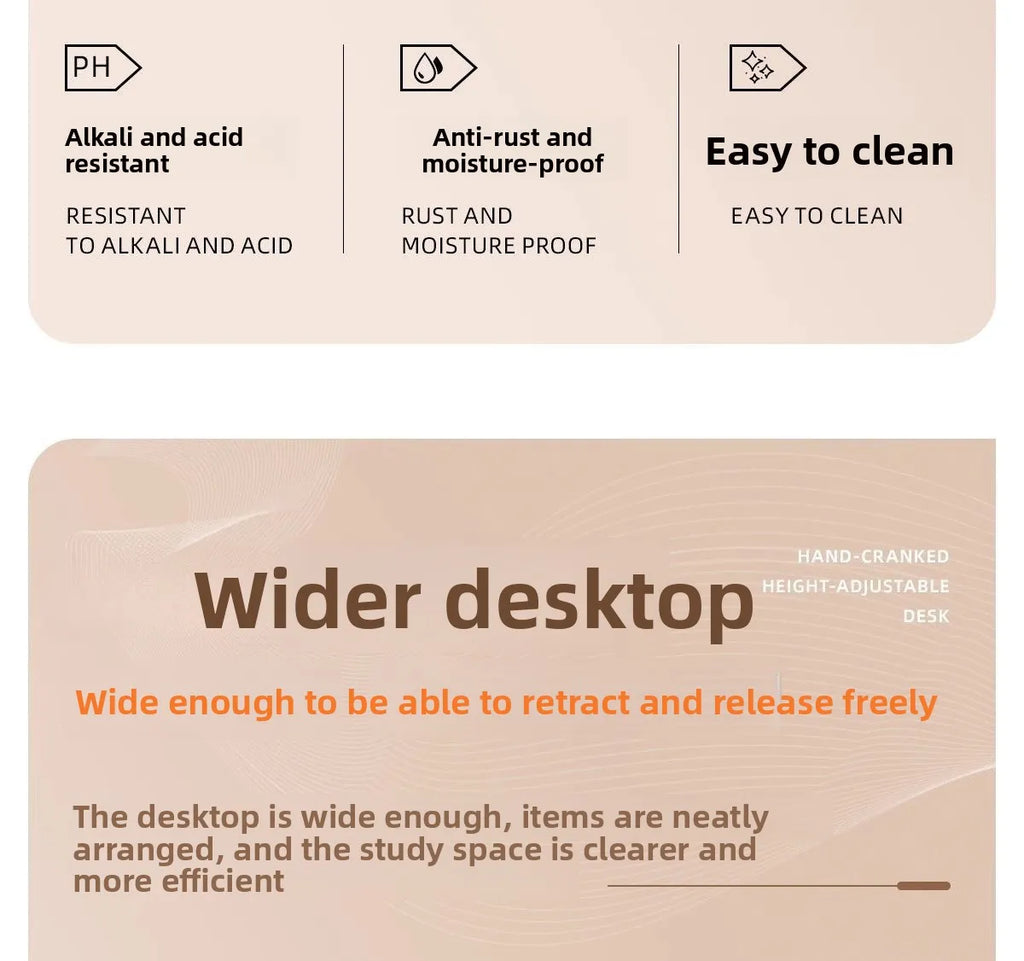 Manual Crank Height-Adjustable Computer Desk — Ergonomic Study Table, 65–95cm, Multiple Finishes