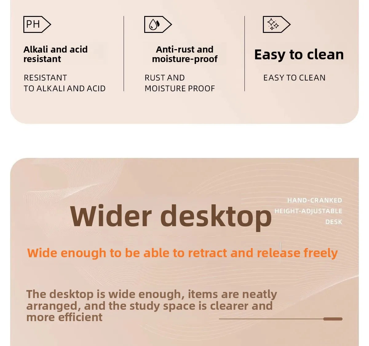 Manual Crank Height-Adjustable Computer Desk — Ergonomic Study Table, 65–95cm, Multiple Finishes
