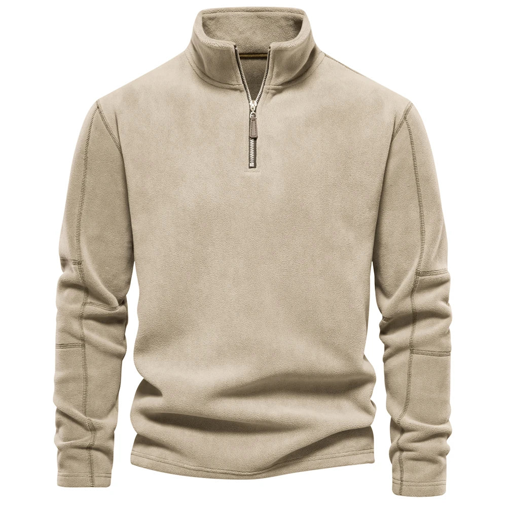 Men's Zip Neck Fleece Pullover Sweatshirt — Quarter-Zip Warm Layering Top
