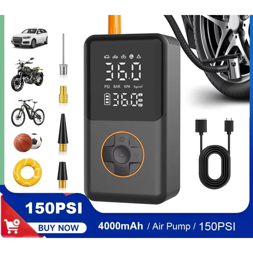 Mini Bike Tire Pump with Pressure Gauge and LED Light