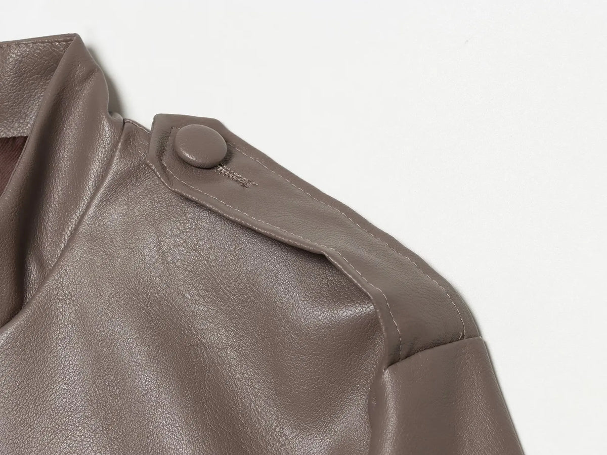 Women's Belted Jacket – Stand Collar Button Front