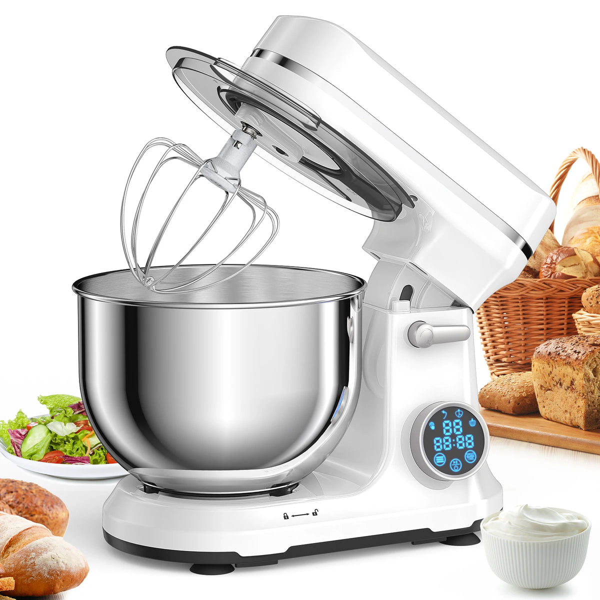 BioloMix 1200W Kitchen Stand Mixer – 11-Speed DC Motor, OLED Display, Dough Hook & Whisk Included