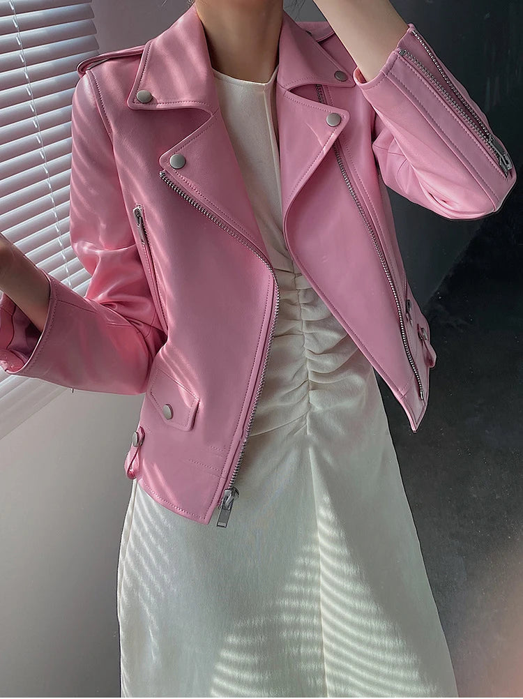 Women's Sheepskin Leather Jacket – Cropped Moto Style