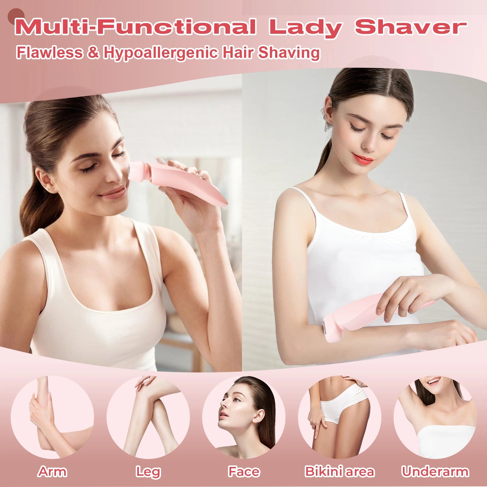 Women's 2-in-1 Electric Shaver & Bikini Trimmer – IPX7 Waterproof, Dual Head, USB Rechargeable
