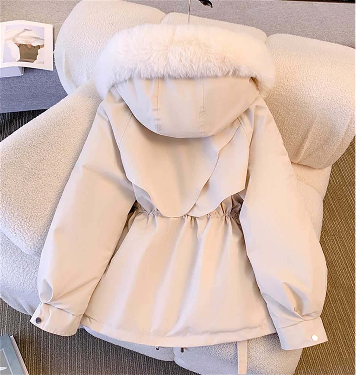 Women's Korean Hooded Padded Parka – Thick Zip-Up Drawstring Winter Coat
