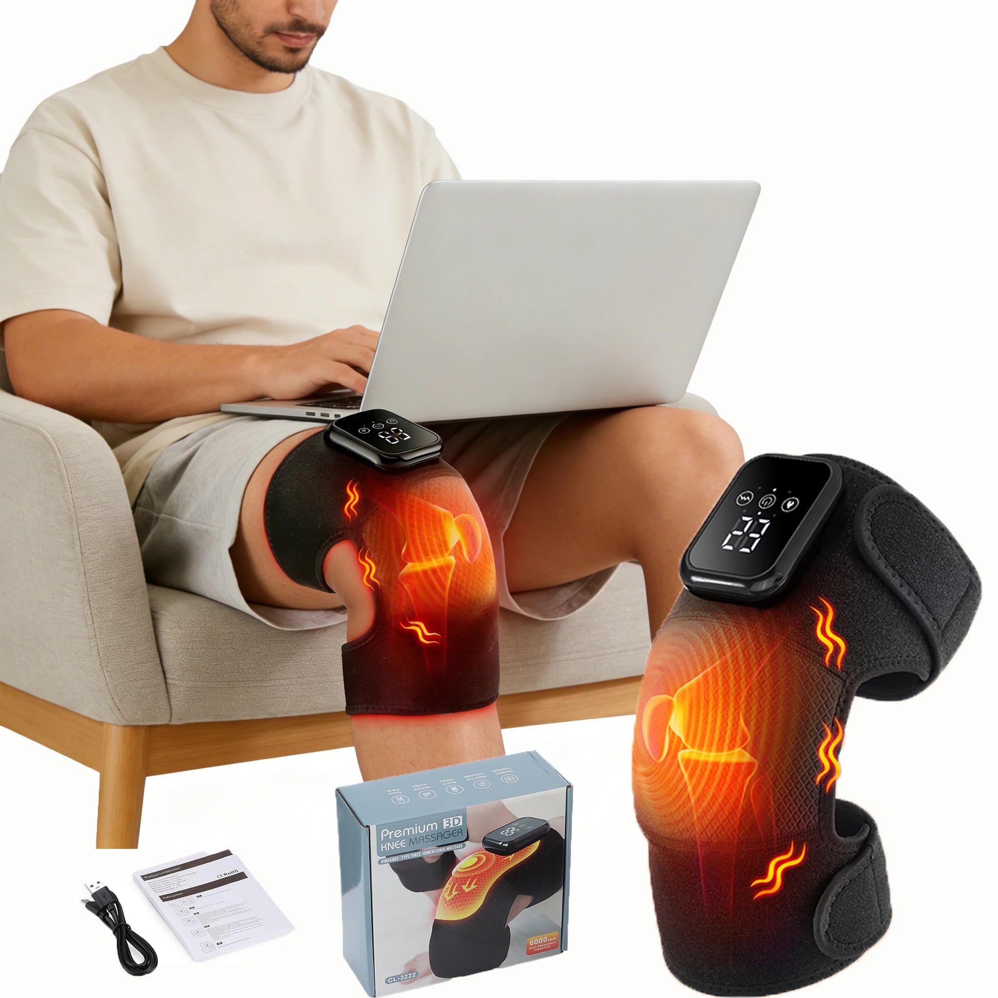 Electric Heated Knee Massage Pad – 3-Level Vibration Hot Compress for Joint & Muscle Relief
