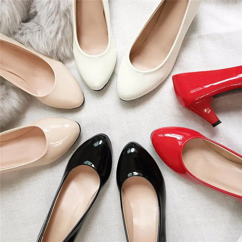 Women's Pointed Toe Thick Heel Work Shoes – Shallow Mouth Single Shoes