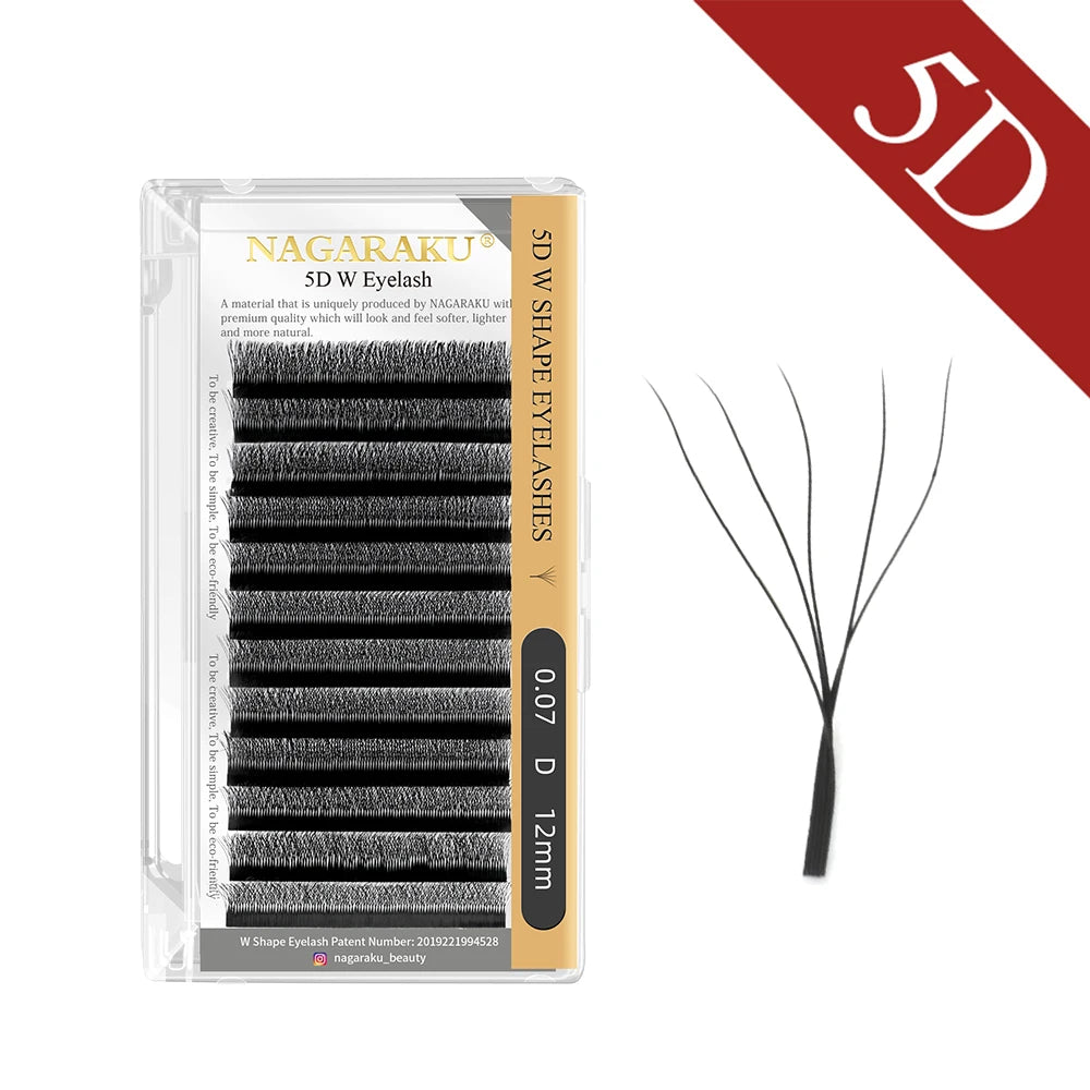 Salon-Perfect Lashes. Every Time. — NAGARAKU W Shape Premade Fan Eyelash Extensions | 3D 4D 5D, C & D Curl, 0.07mm, 8–15mm, Natural Soft Light
