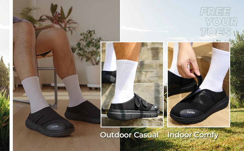 Men's Extra Wide Diabetic Half Slippers – Adjustable Lightweight for Swollen Feet & Plantar Fasciitis