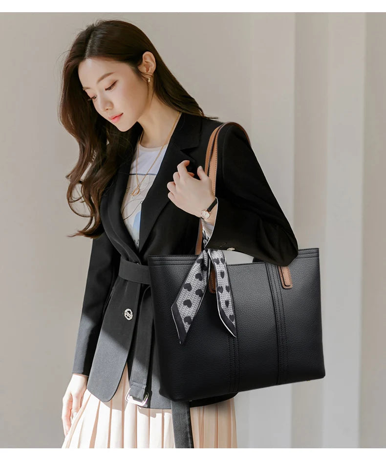 Genuine Cow Leather Large Shoulder Tote Bag – Rivet Sequin Designer Handbag for Women