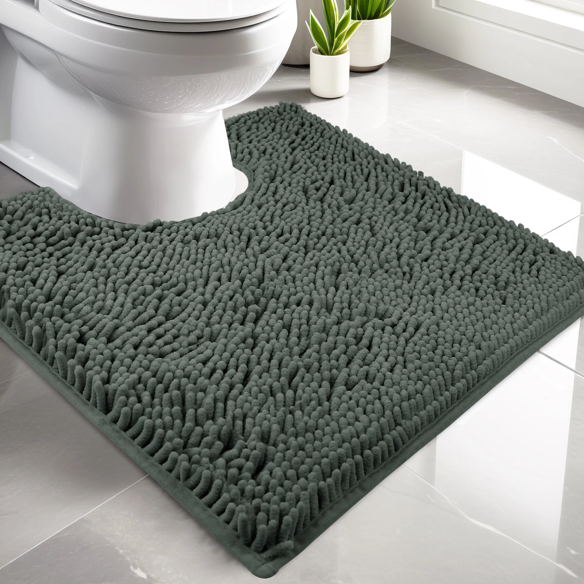 Luxury Chenille U-Shaped Toilet Rug – Soft Absorbent Non-Slip Contour Bath Mat