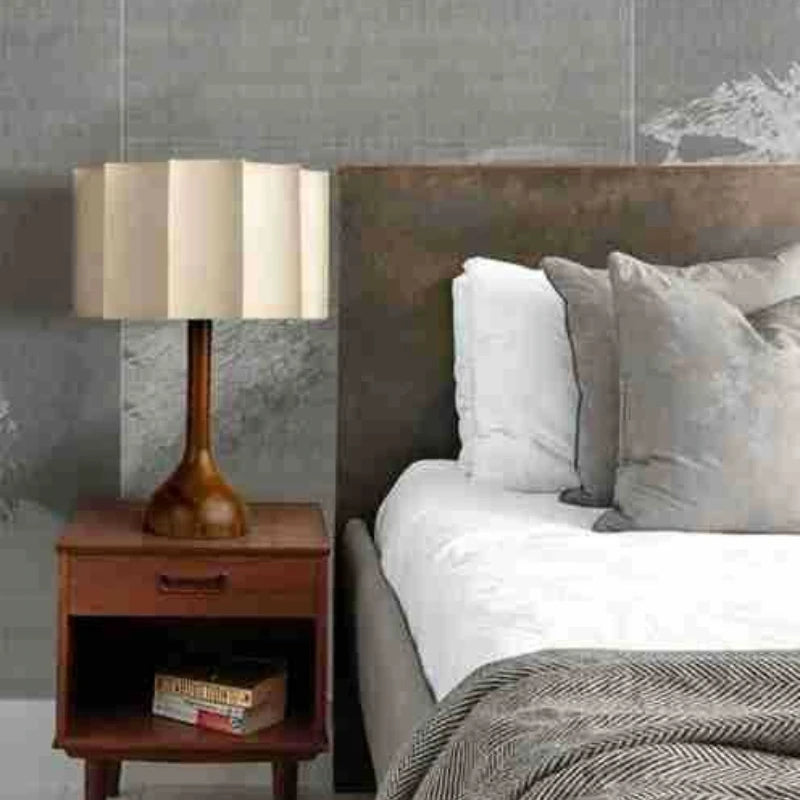 Wood Base Lamp – Pleated Fabric Table & Floor