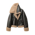 Women's Thickened Double-Sided Short Jacket – Warm Zip-Up Streetwear Coat in Brown