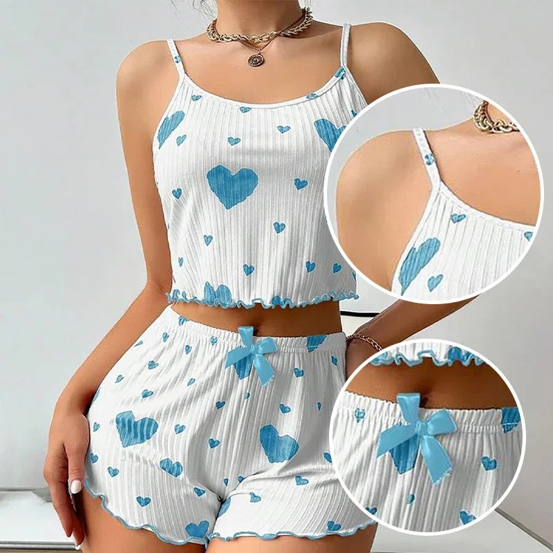 Women's 2-Piece Tank Top & Shorts Pajama Set | Soft Ventilated Love Print Sleepwear