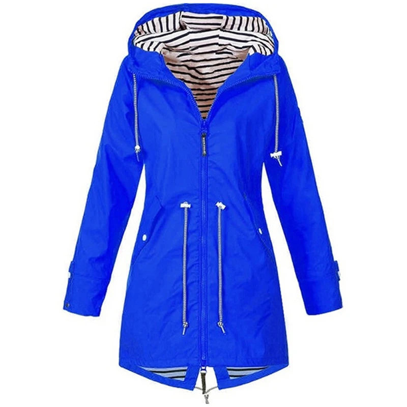 Women's Waterproof Hooded Raincoat – Lightweight Trench Jacket