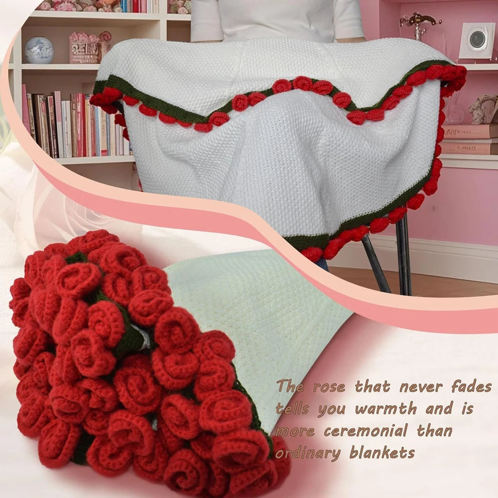 Rose Blanket Bouquet – Handmade Crochet Roses with Gift Bag, Valentine's Day & Birthday Gift for Girlfriend