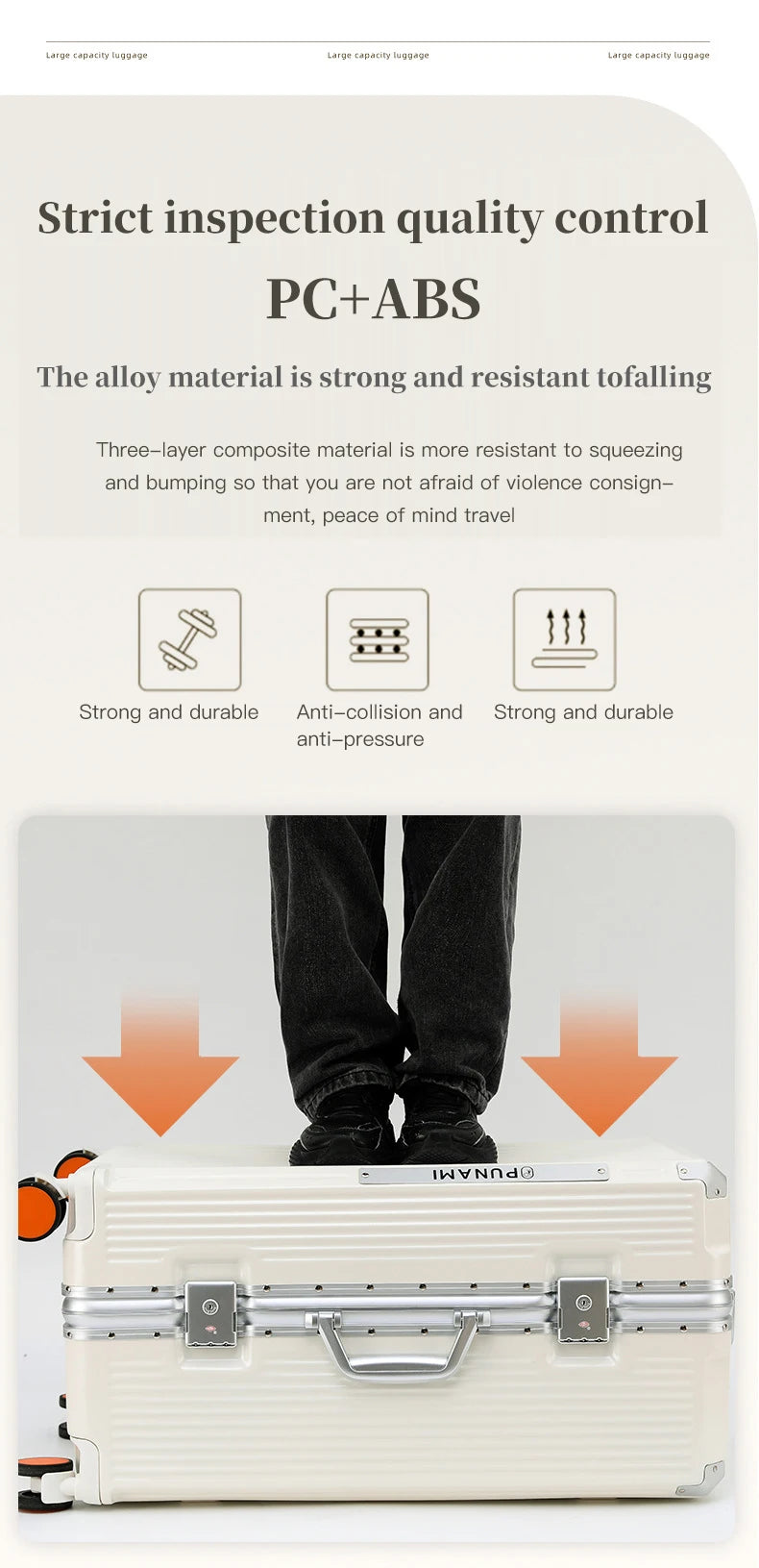 sushimu Suitcase Wide Handle Travel Suitcase Men 20 24 26 Carry-On Luggage Women PC Aluminum Frame Trolley Case