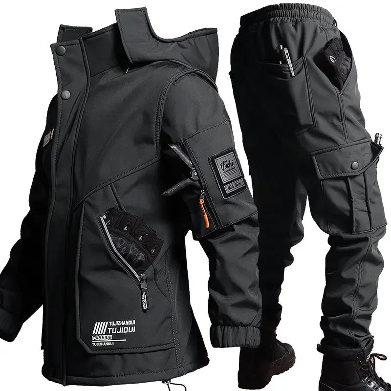 Men's Velvet Thickened Windproof Waterproof Outdoor Jacket & Pants Set – Warm Winter Work Suit