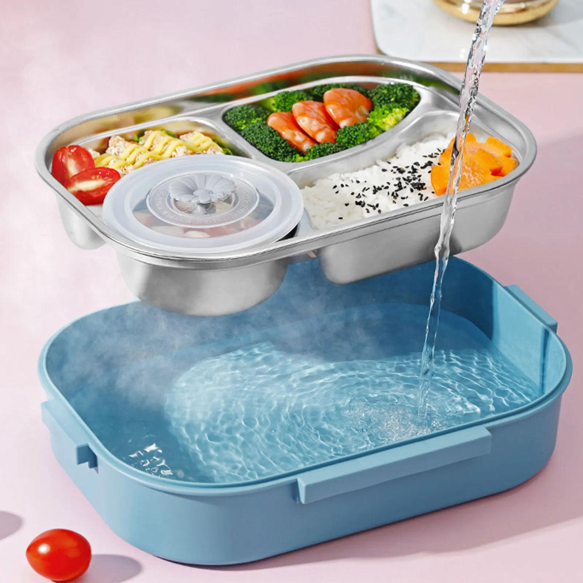 1500ml 4-Compartment Bento Lunch Box – Stainless Steel