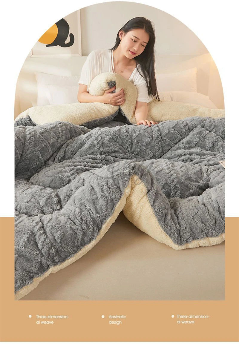 Thick Plush Bed Blanket – Faux Lamb Fleece Winter Comfort