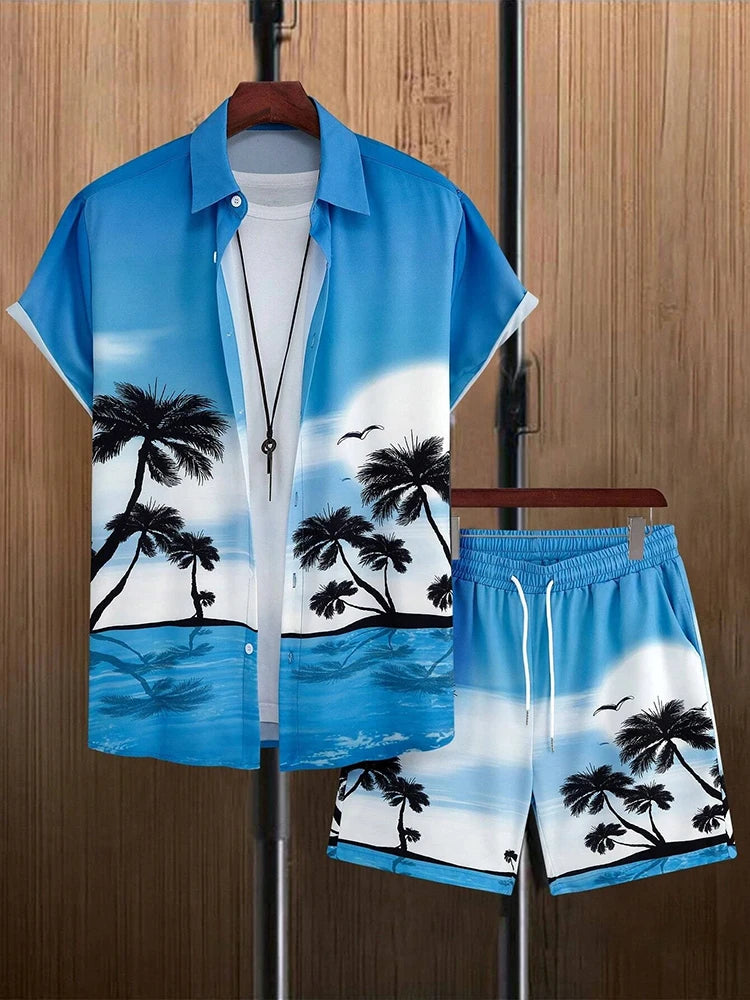 Men's Hawaiian Short Sleeve Shirt & Beach Shorts Set – Summer Vacation 2-Piece