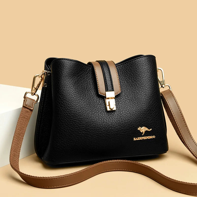 KMFFLY Patchwork Lock Square Shoulder Crossbody Bag – High Capacity PU Leather Handbag for Women