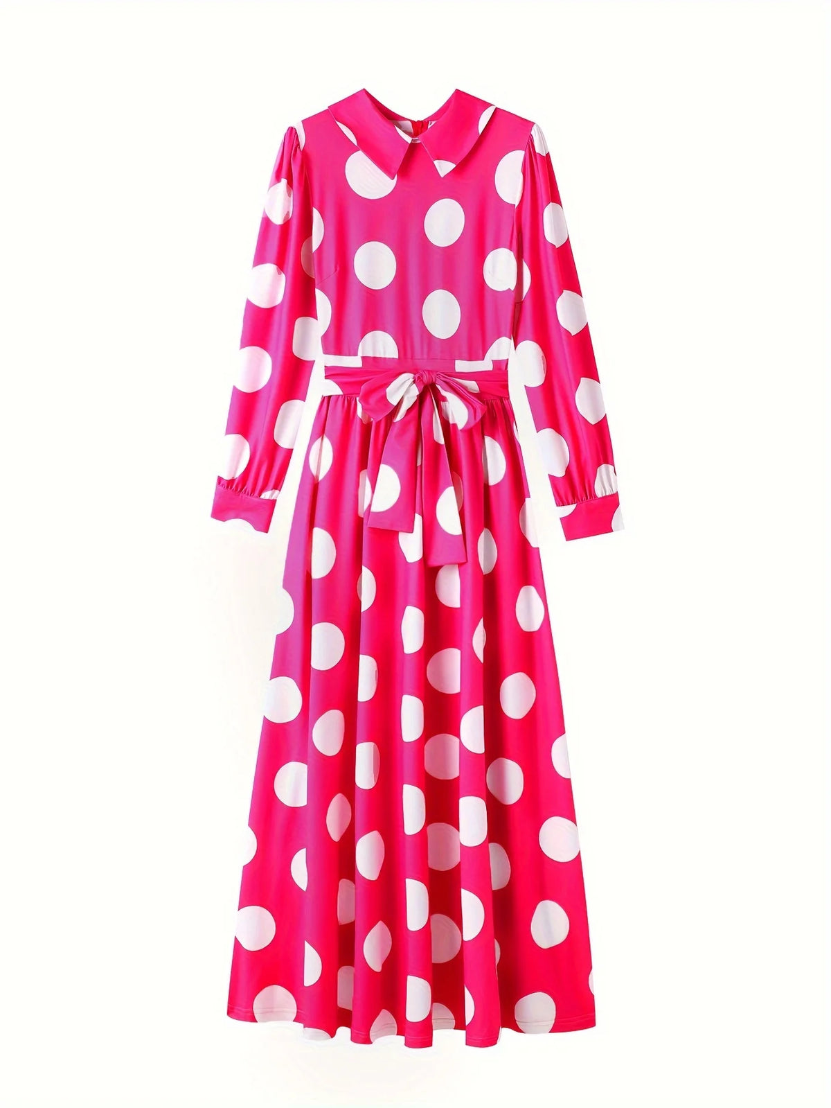 Bow Knot Polka Dot Maxi Dress — Long Sleeve Elegant Casual Lady Dress