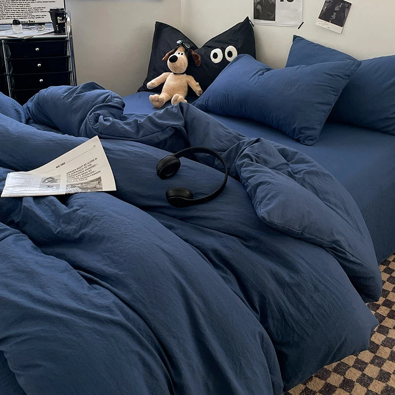 Blue Washed Cotton Duvet Cover – 150x200cm, Girls & Boys Bedroom, Quilt Cover (Pillowcase Sold Separately)