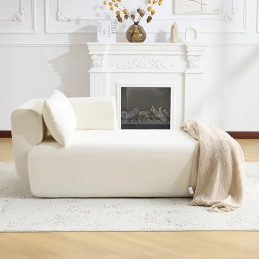 Beige Boucle Upholstered Chaise Lounge