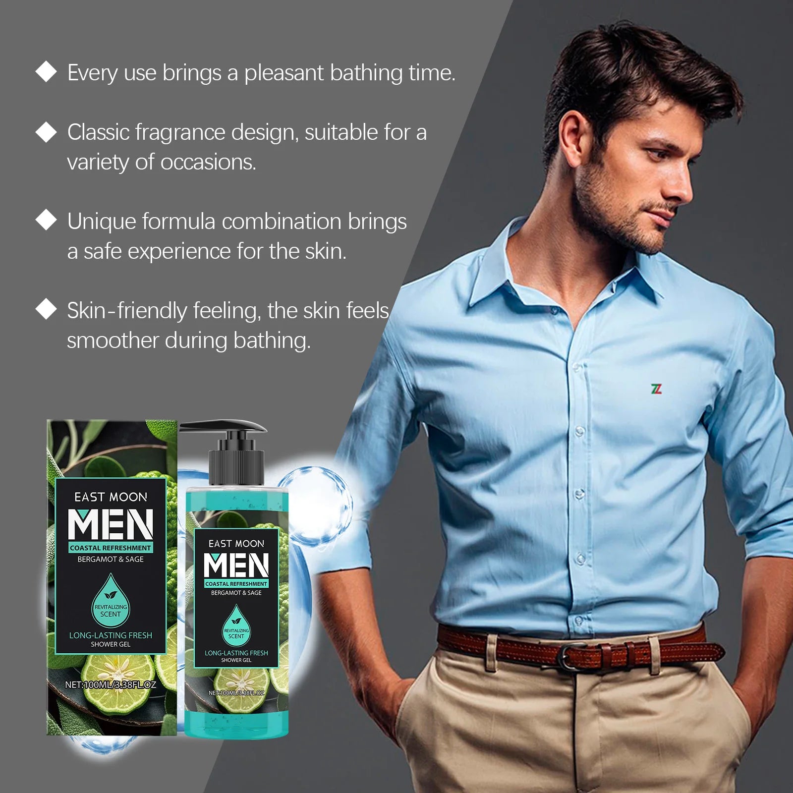 Men's Lasting Fragrance Shower Gel 100ml – 4 Scents, Deep Cleansing & Natural Plant Extract