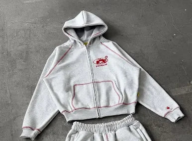 Men's Y2K Retro Korean Streetwear Hoodie & Jogger Pants Set – Loose Fit Casual Tracksuit