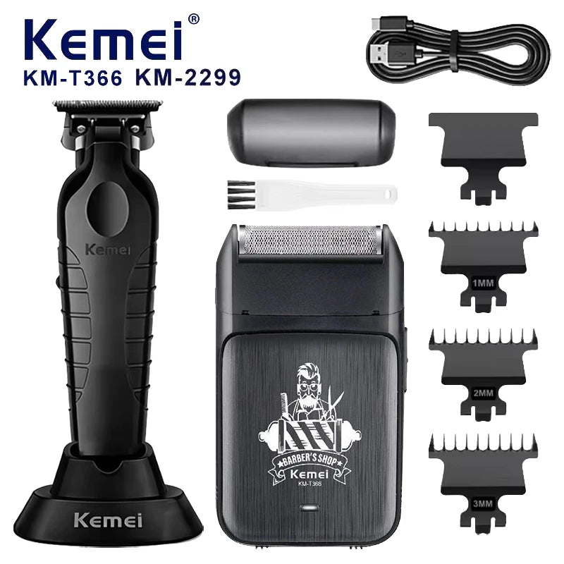 Kemei 2-in-1 Professional Hair Clipper & Trimmer Set – Oil Head Shear, Carving Blade, USB Fast Charge
