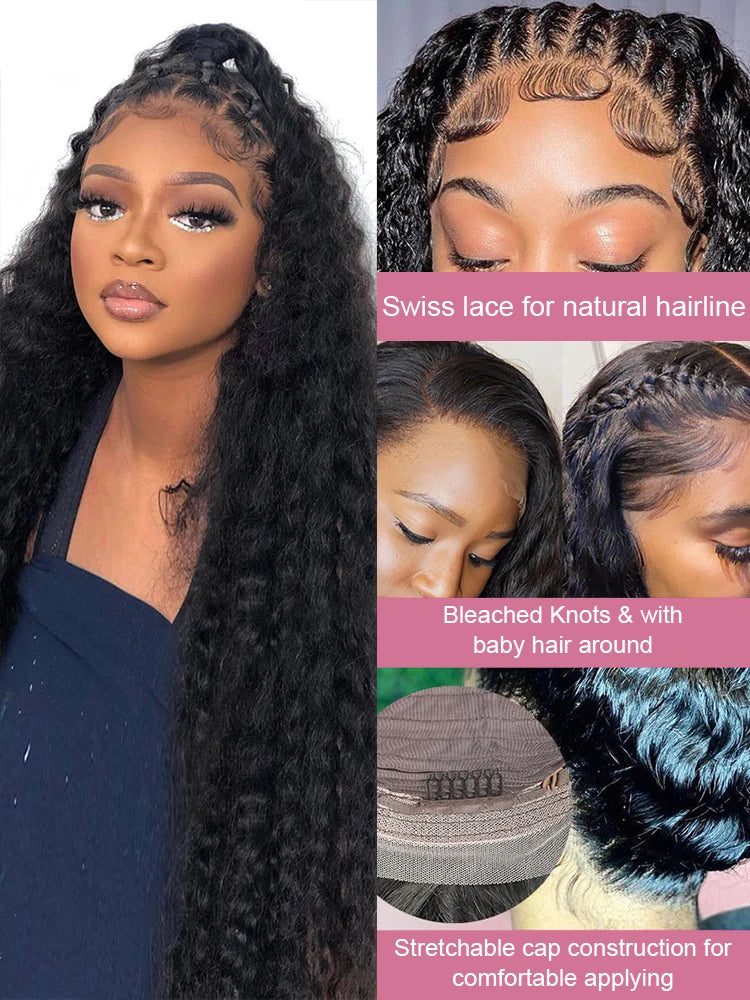 40–50 Inch Water Wave Curly Lace Front Wig | 300% Density 13x4 13x6 7x5 HD Glueless Brazilian Human Hair for Women
