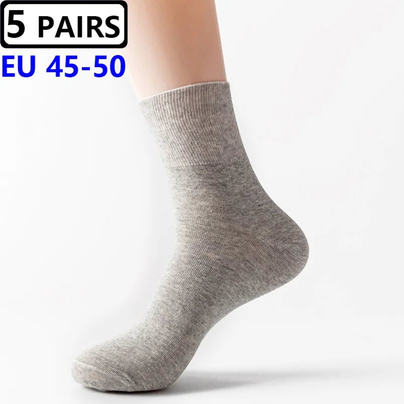 Plus Size Diabetic Loose Mouth Socks Size 48–50 – 5 Pairs Non-Binding Varicose Vein Socks for Older Men & Diabetes Patients