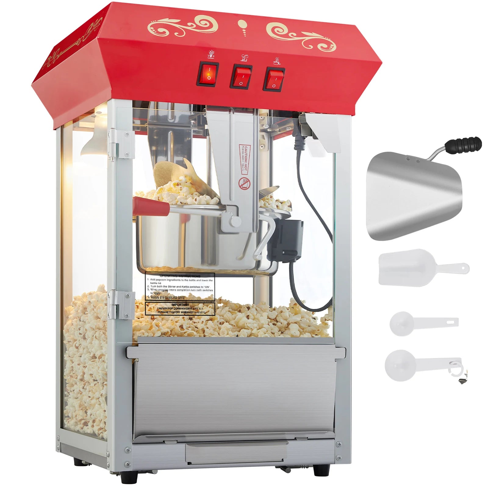Commercial Electric Popcorn Maker 8/12oz — Automatic Popper, SUS304 Heating Tube (v2)