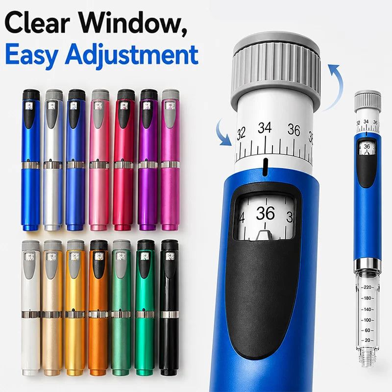 Reusable Insulin Injection Pen – Metal V2 Adjustable 60IU Dose Control with Clear Scale
