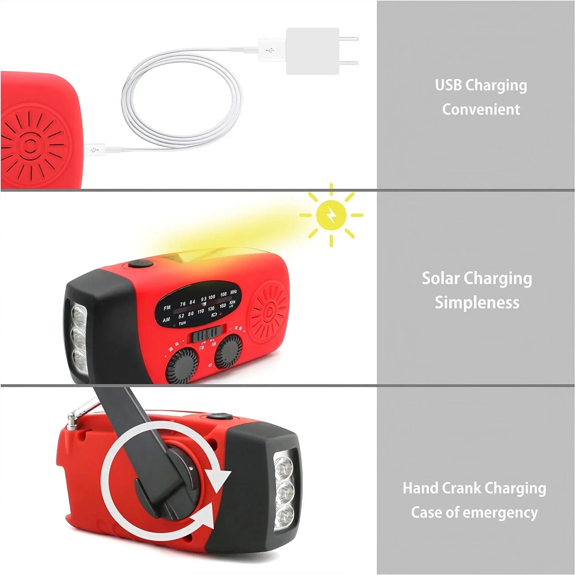 Emergency Weather Radio — FM/AM/WB, Hand Crank Solar, 2000mAh Power Bank & LED Flashlight